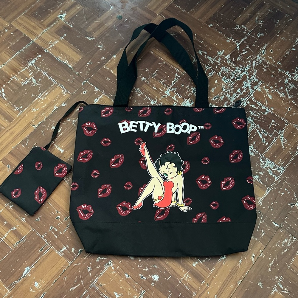 NWOT vintage Betty Boop Black Tote with Red Lips Design - Picture 11 of 12